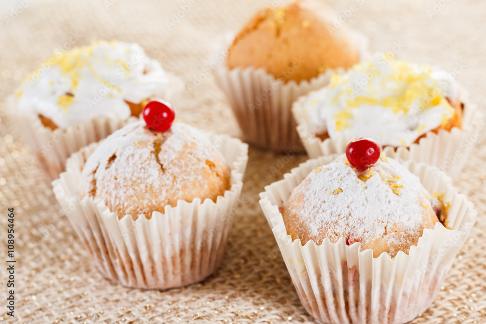 Muffins with cranberries and lemon zest, closeup Muffins with cranberries and lemon zest, closeup