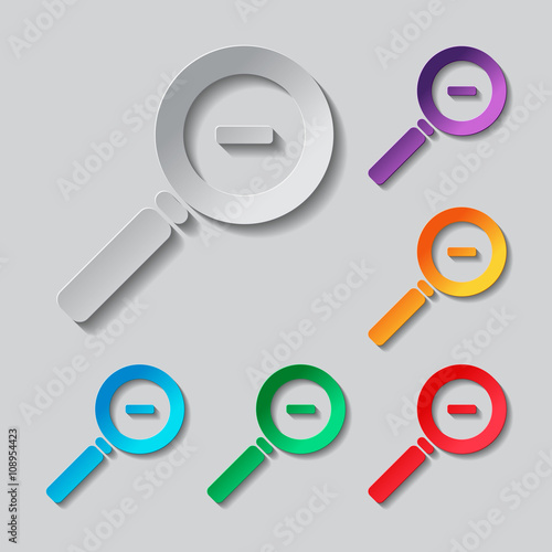 Zoom out icon set. paper design with colored objects