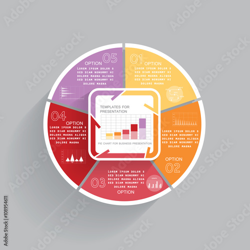 Template for cycle diagram and pie chart, 5 steps or processes