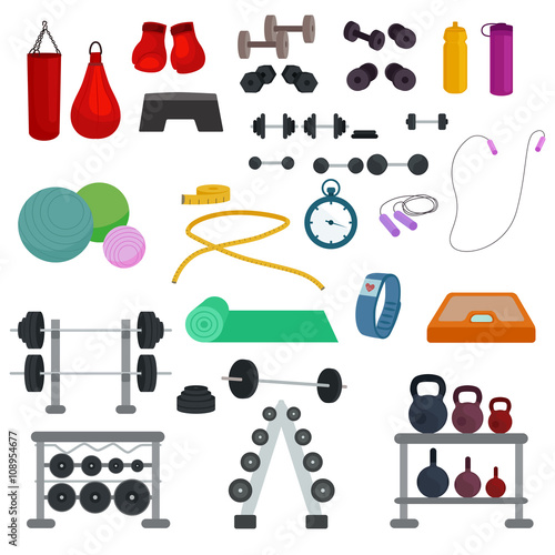 Vector illustration of sports fitness gym or crossfit equipments