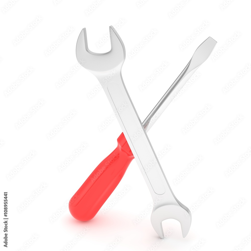 3D Illustration Wrench and screwdriver, service concept 3D Illustration Wrench and screwdriver, service concept