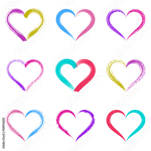 Colorful vector brush strokes hearts