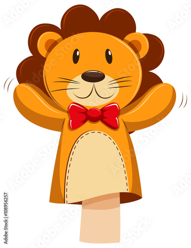 Lion hand puppet with red bow