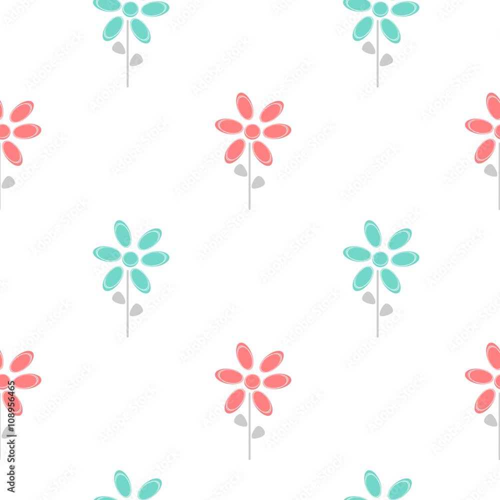 colorful cute abstract daisy flowers blue and red seamless vector pattern background illustration colorful cute abstract daisy flowers blue and red seamless vector pattern background illustration