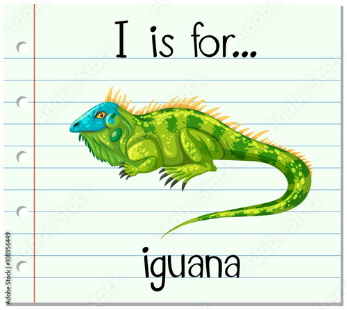 Flashcard letter I is for iguana
