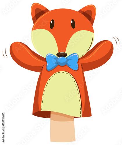 Fox hand puppet with blue bow
