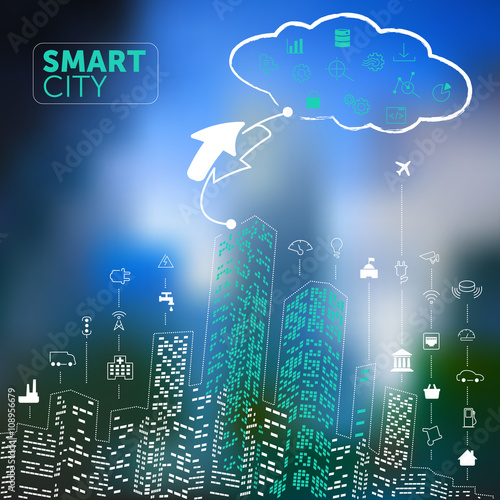 Smart City Concept on Blurred Background
