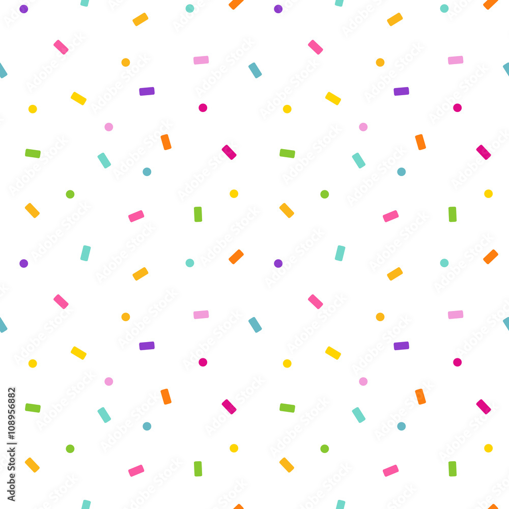 Fototapeta tęcza kolorowy bezszwowe tło wzór ilustracji z spadające konfetti papieru i kropki