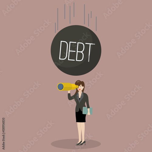 Heavy debt falling to careless business woman