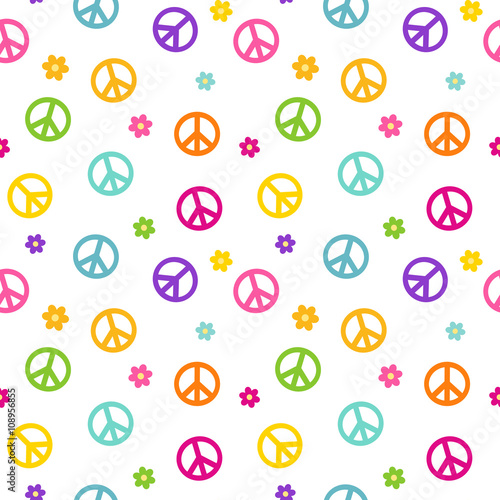 cute colorful rainbow peace symbol seamless vector pattern background illustration