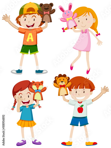 Children playing with hand puppets
