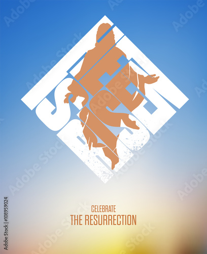 Easter. He Is Risen. Celebrate the Resurrection. Vector Illustration on Blurred Background.