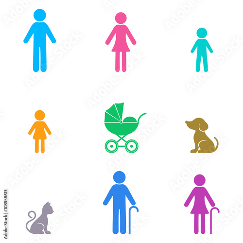 Colorful vector simple family icons