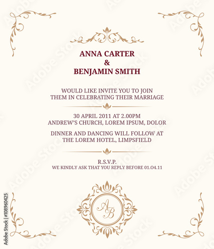 Wedding invitation with monogram