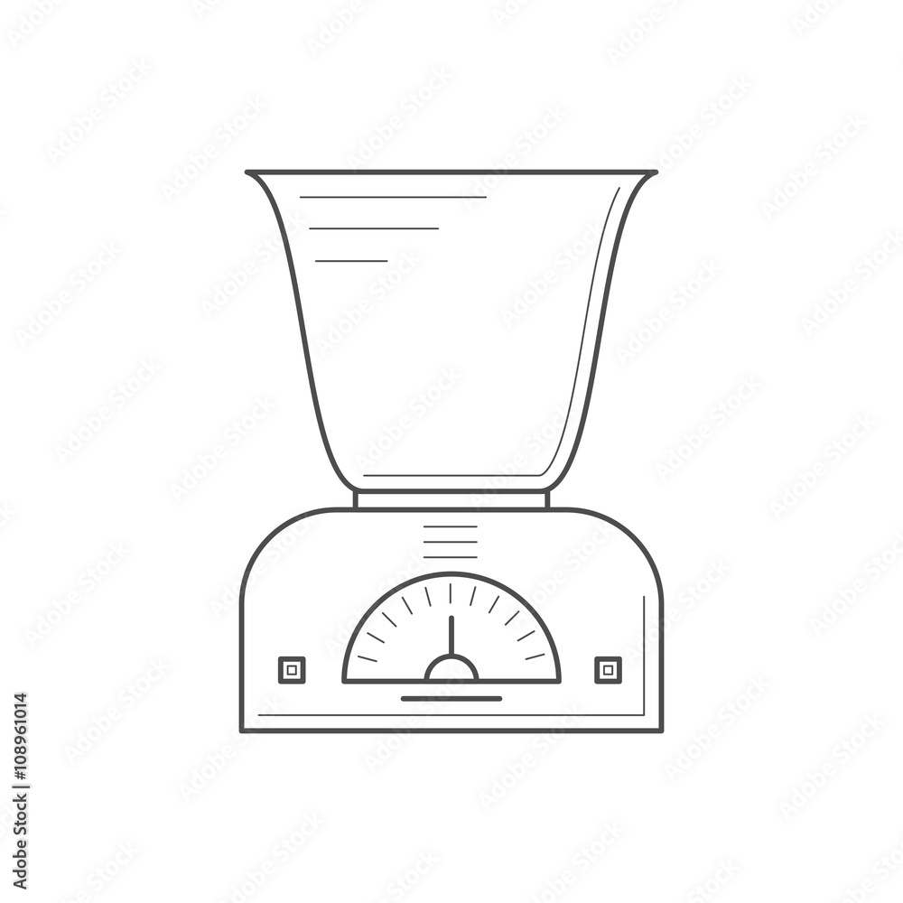 Kitchen scales with a deep bowl. Thin line scales icon. Kitchen appliance vector icon. Kitchen scales with a deep bowl. Thin line scales icon. Kitchen appliance vector icon.