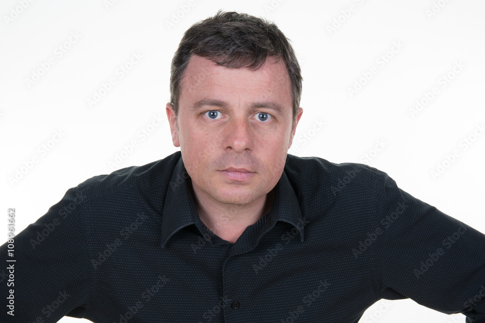 portrait of serious man face over white background portrait of serious man face over white background