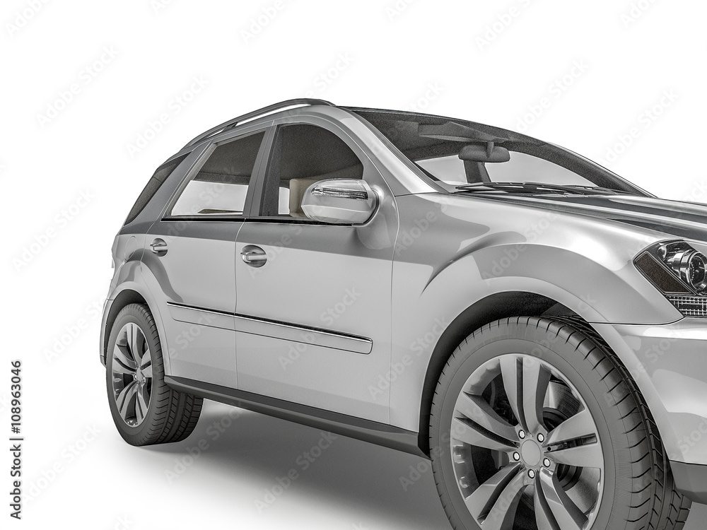 Silver Suv on white background