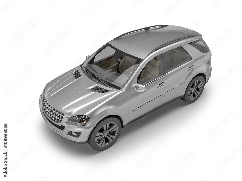 Naklejka premium Silver Suv on white background