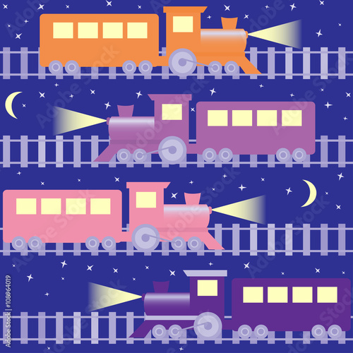 Seamless pattern with night trains