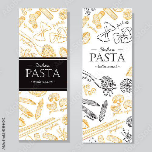 Vector vintage italian pasta restaurant illustration. Hand drawn banner