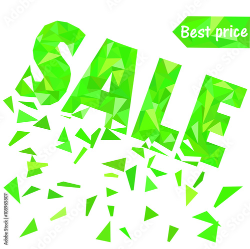 Sale poster template in polygonal style in green