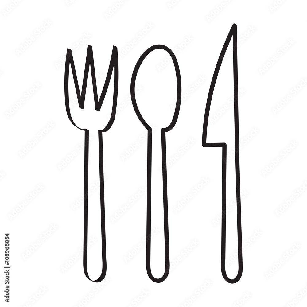 Fork , Spoon and Knife doodle hand draw icon for the meal with Fork , Spoon and Knife doodle hand draw icon for the meal with