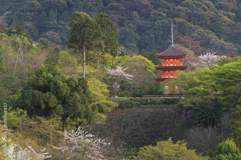 tall pagoda tower in Kiyomizu Temple in Kyoto Japan. tall pagoda tower in Kiyomizu Temple in Kyoto Japan.