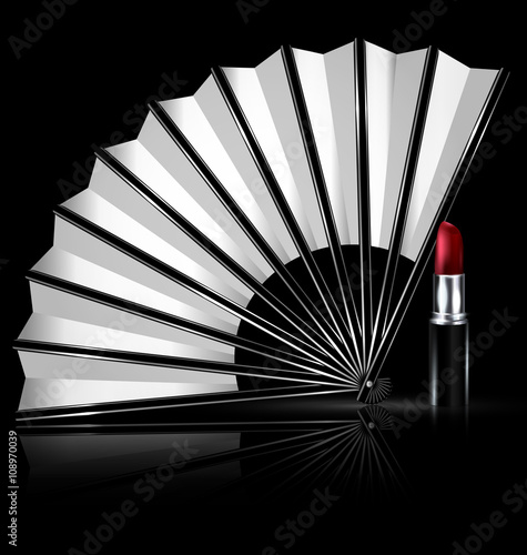 white fan and lipstick