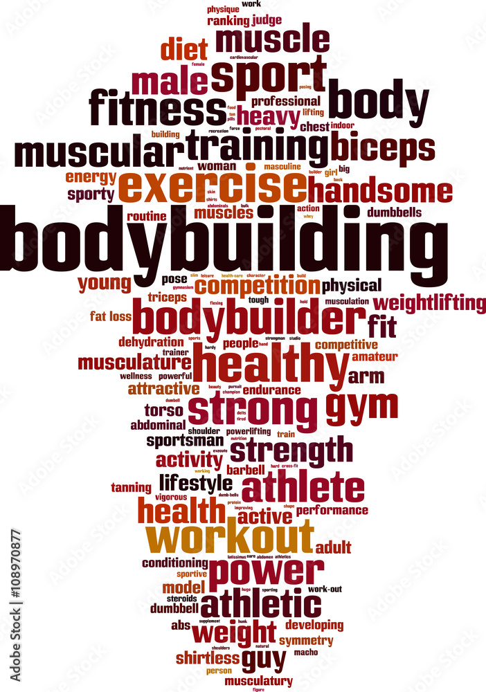 Bodybuilding word cloud concept. Vector illustration