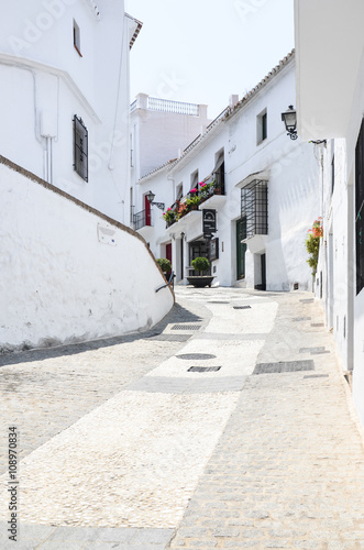 The streets of the white village Frigiliana in Spain.