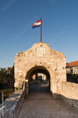 entrance to the town of Nin through the lower city gate , Croatia