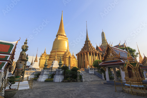 Beautiful Wat Pra Kaew, The Grand Palace, blue sky, Bangkok Thai © nottsutthipong
