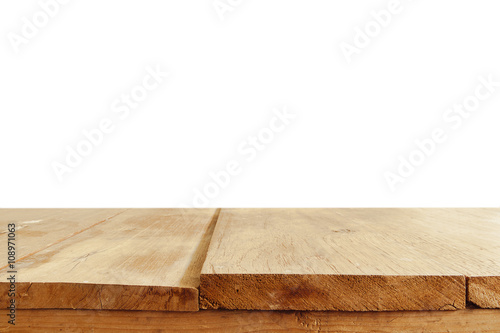 Empty wood table top isolate on white background