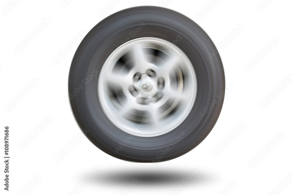 Car wheel spinning isolated on white background. Car wheel spinning isolated on white background.