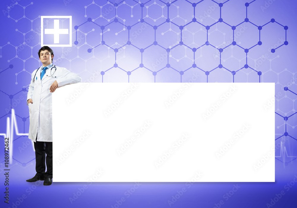 Doctor with banner Doctor with banner