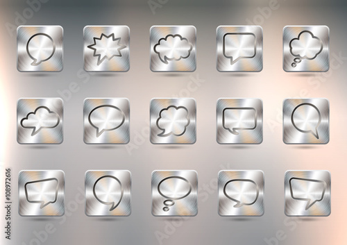 Set of metal buttons with speech bubbles. Brushed polished copper texture, created with gradient mesh. Vector EPS 10.