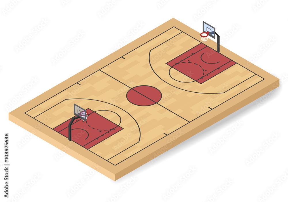 Fototapeta premium Vector basketball field isometric. Sport field isometric