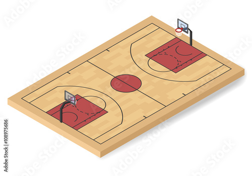 Vector basketball field isometric. Sport field isometric