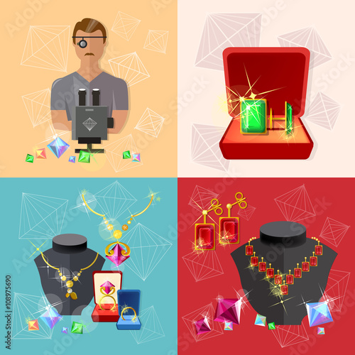 Jewelry banners: jeweler at work jewels earrings rings gems