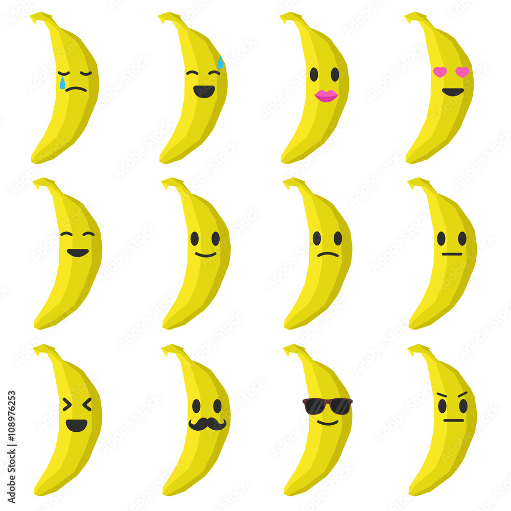 Vector emoji bananas set. Set banana smiles. Cartoon emoji banana