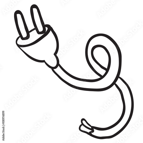 black and white electrical plug cartoon