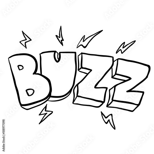 black and white freehand drawn cartoon buzz symbol