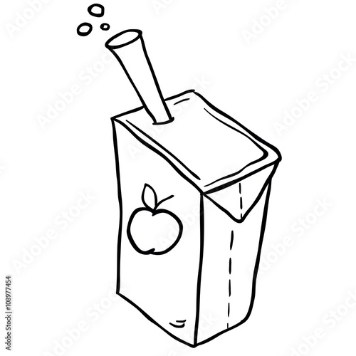 black and white freehand drawn cartoon juice box