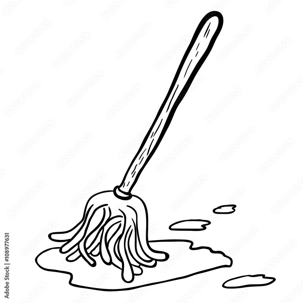 black and white freehand drawn cartoon mop.eps Stock Vector