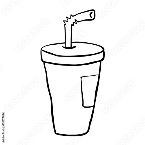 black and white freehand drawn cartoon soda