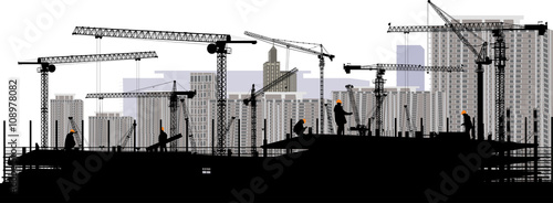 panorama with black city building