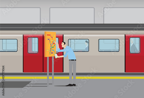 Man looking at subway map.