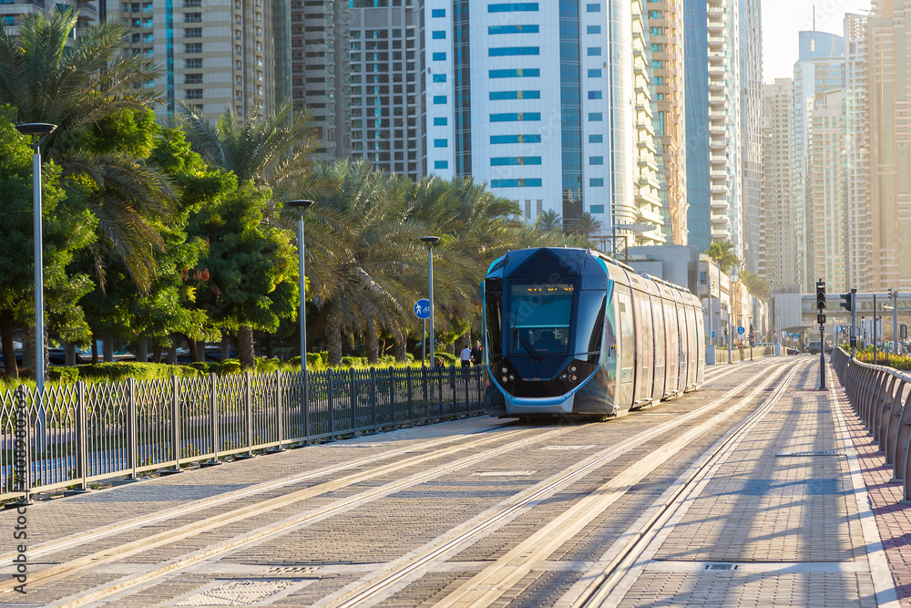 Fototapeta premium New modern tram in Dubai, UAE