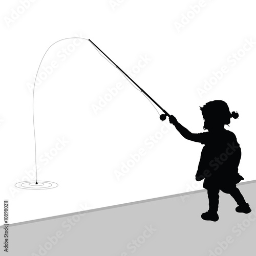 child fishing black illustration