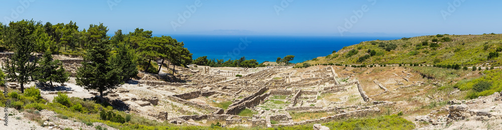 panorama of the ruins of the ancient city Kamiros Greece sunny summer